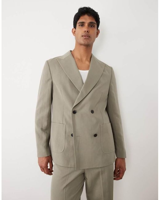 ASOS Natural Double Breasted Regular Suit Blazer for men