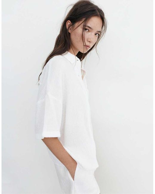 Pull&Bear White Short Sleeve Crepe Shirt