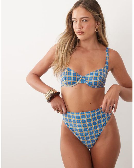 ASOS Blue Charlie Azores High Leg High Waist Bikini Bottom