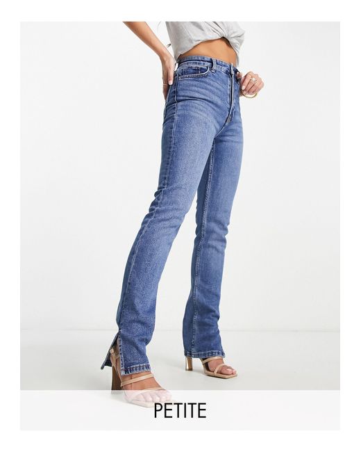 Bershka Petite Split Hem Flared Jeans in Blue | Lyst