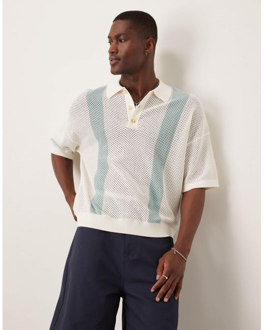 ASOS White Oversized Airtex Textured Knitted Polo for men