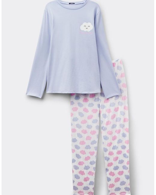 Tezenis Blue Cloud Print Cotton Long Pyjamas