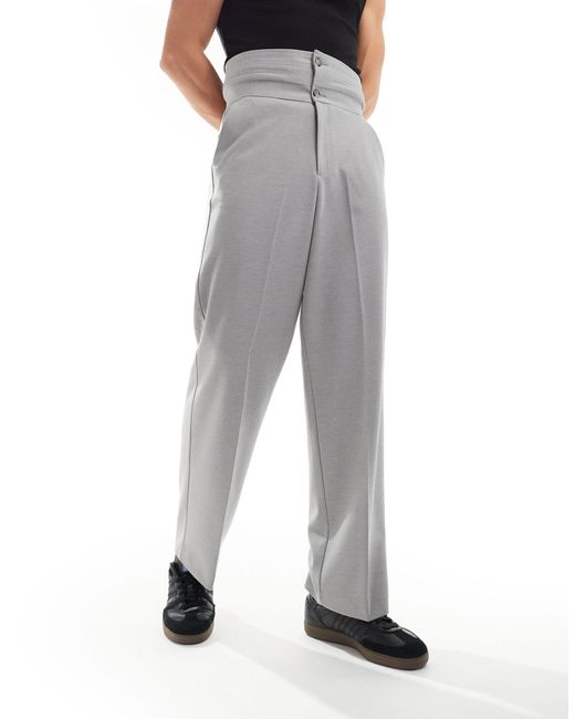ASOS Gray Smart Wide Leg Trousers With Contrast Waistband for men