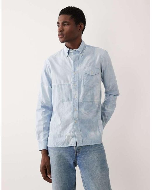 Polo Ralph Lauren Blue Patchwork Long Sleeve Shirt for men