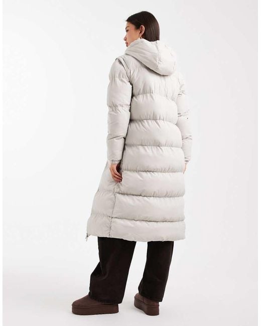 Brave Soul White Hooded Padded Maxi Jacket With Detachable Sleeves