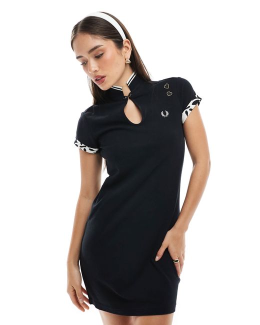 Fred Perry X Amy Winehouse Printed Trip Pique Dress in Black Fred Perry X Amy Winehouse Printed Trip Pique Dress in Black
