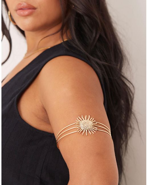 ASOS Black Asos Design Curve Arm Cuff With Enamelled Sun Design