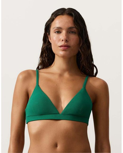 Oysho Natural Piqué Triangle Bikini Top