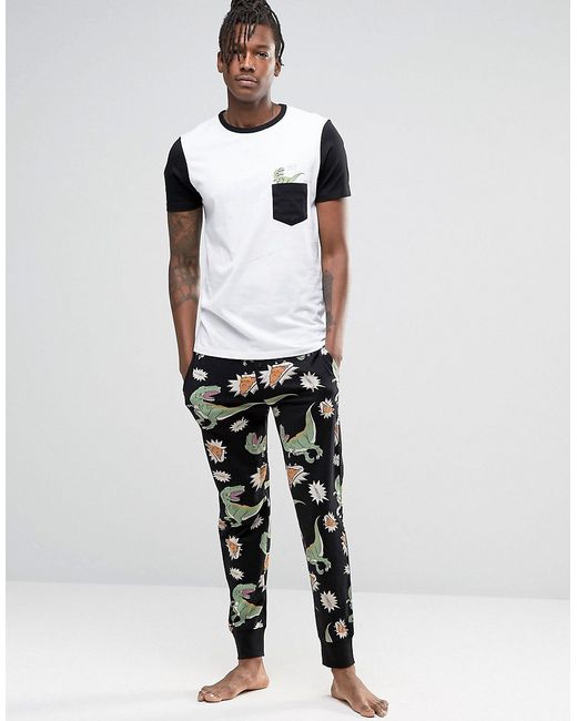 ASOS Black Loungewear Pyjama Set With Dinosaur Print for men