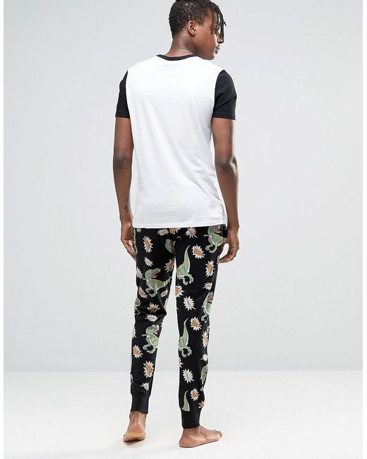 ASOS Loungewear Pyjama Set With Dinosaur Print in Black for Men