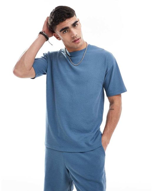 New Look Blue Oversized Waffle T-Shirt Co-Ord for men