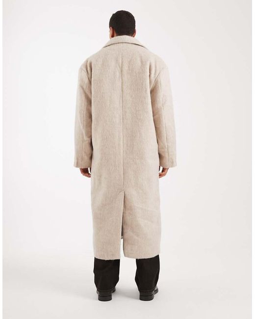 ASOS Natural Brushed Wool Look Oversized Longline Coat for men