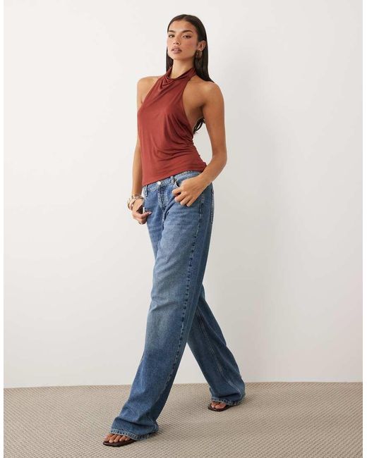 ASOS Red Slinky Cowl Halter Neck Top