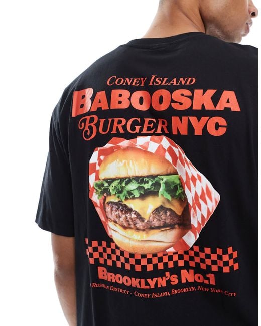 Only & Sons Red Oversize Fit T-shirt With Burger Back Print for men