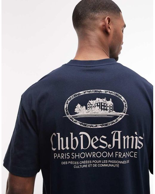 ASOS Blue Oversized T-shirt With Embroidery And Chateaux Graphic for men