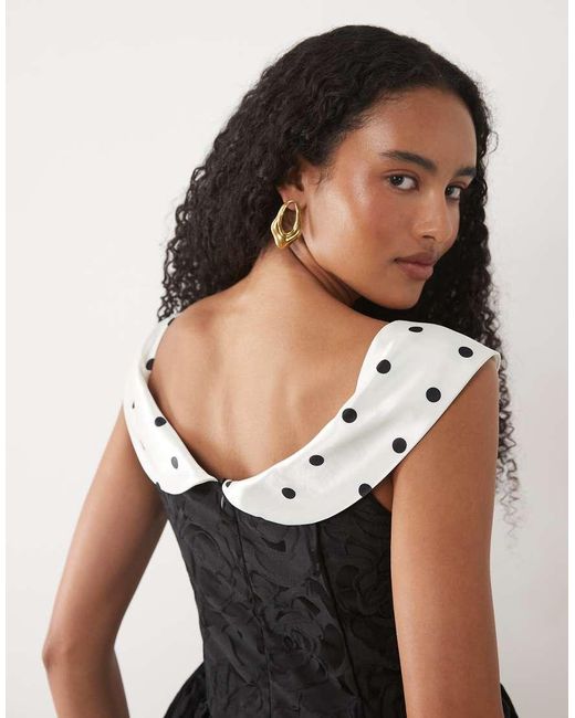 Sister Jane Black Margaux Jacquard Polka Dot Boat Neck Mini Dress