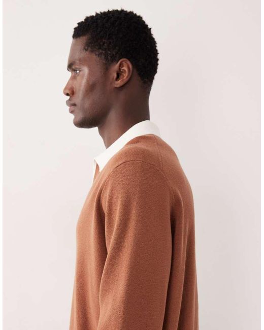 ASOS Brown Relaxed Knit Long Sleeve Notch Neck Polo Shirt for men