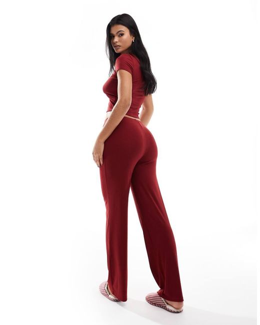 Loungeable T Shirt Straight Leg Pants Lounge Set in Red Lyst UK