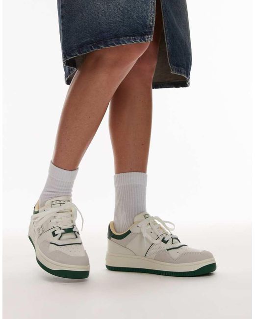 Sneakers Rétro Stile Basket Bianche E Verdi di Tommy Hilfiger in White