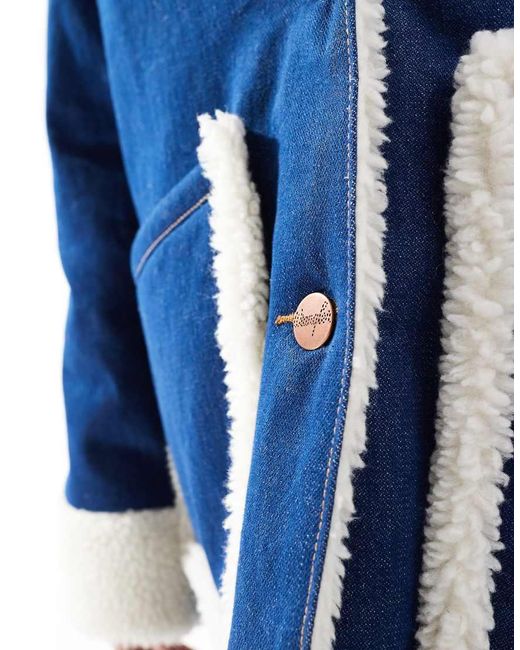 Wrangler Blue Fleece And Borg Denim Aviator Jacket