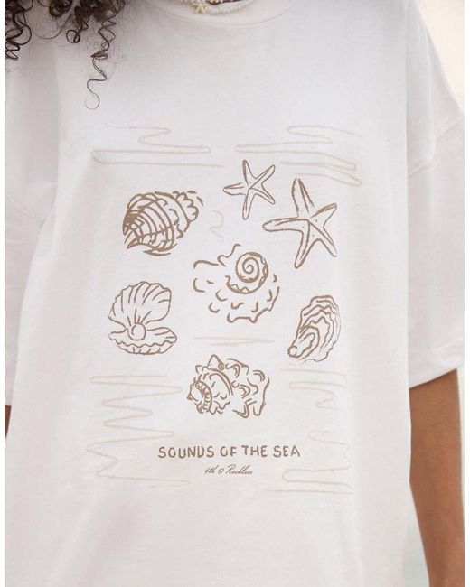 4th & Reckless White Cotton Shell Graphic Oversized T-shirt