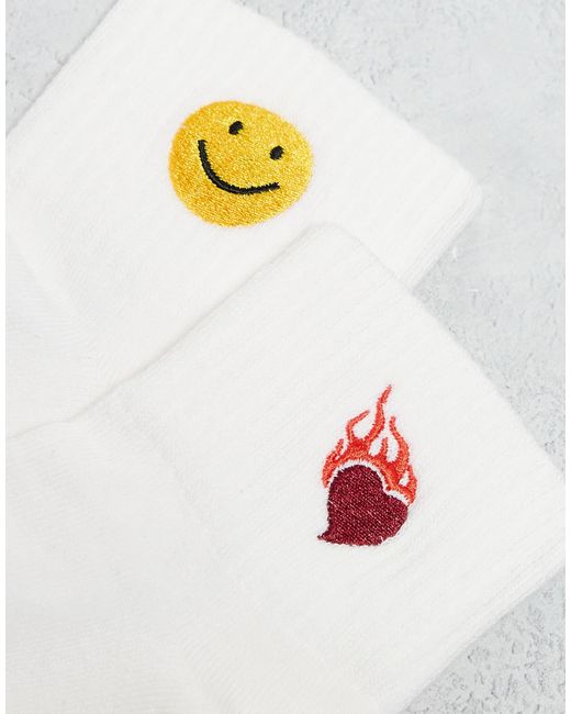 ASOS White 2 Pack Socks With Embroidery Symbols for men