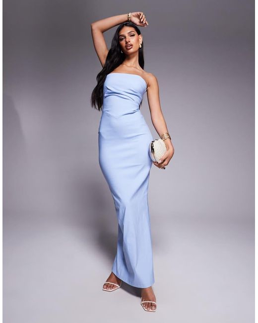 Vesper Bengaline Drape Waist Bandeau Maxi Dress in Purple | Lyst UK