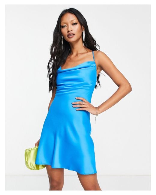 Mango Satijnen Mini-jurk Met Gestrikt Detail Aan in het Blue