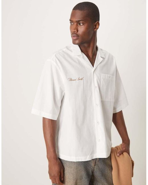 ASOS Oversized Overhemd Met Rechte Pasvorm En Geborduurd Logo in het White voor heren