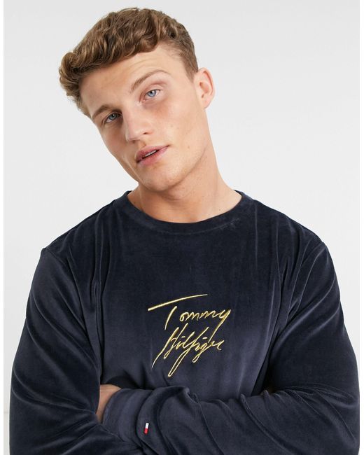 Tommy Hilfiger Blue Lounge Velour Sweatshirt for men