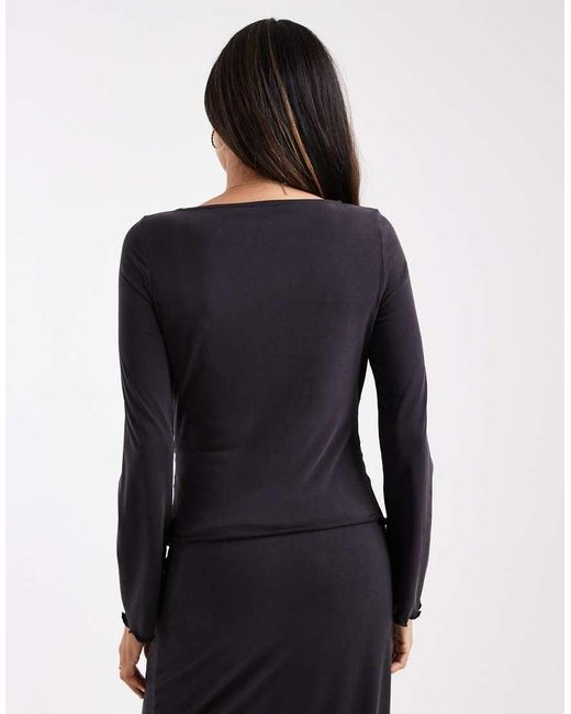 ASOS Black Asos Design Maternity Co-ord Modal Slinky Long Sleeve Top With Lettuce Hem