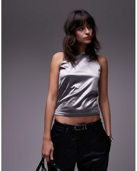 Mango Metallic Top Met Hoge Hals in het Black