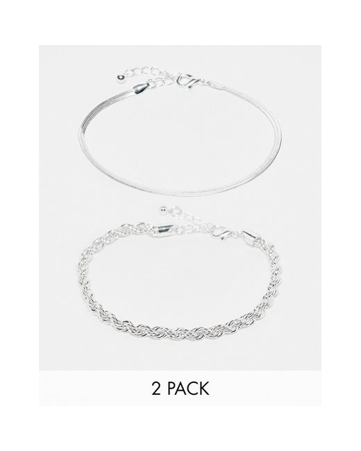 Jack & Jones White 2 Pack Bracelet With Twisted & Curve Design for men