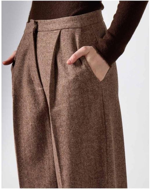NARRATED Brown Pleated Wide Leg Pants
