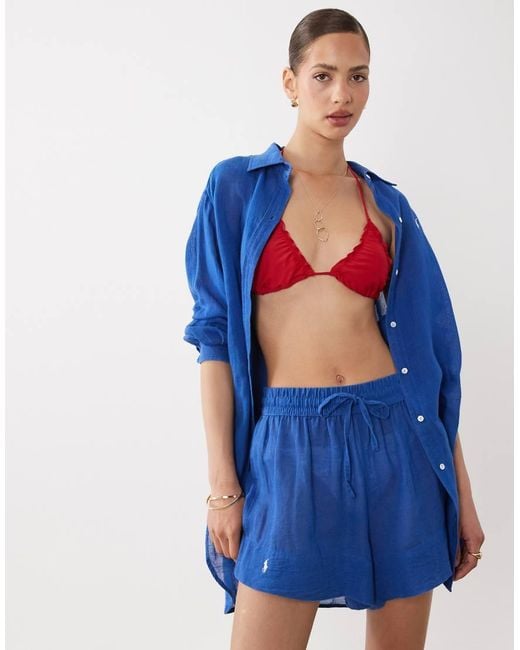 Polo Ralph Lauren Blue Cotton Linen Boyfriend Short Cover-Up