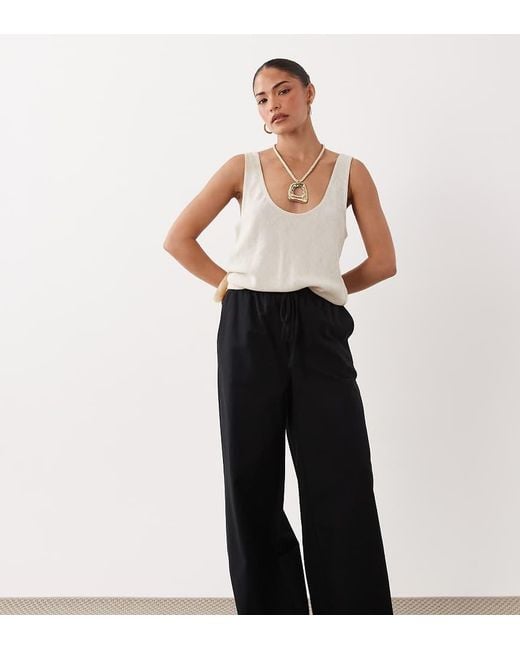 Miss Selfridge Black Linen Blend Wide Leg Trouser