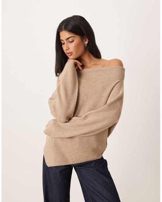 ASOS Natural Knitted Off The Shoulder Top
