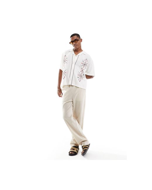 Abercrombie & Fitch – besticktes, kurzärmliges hemd aus leinenmischung in White für Herren