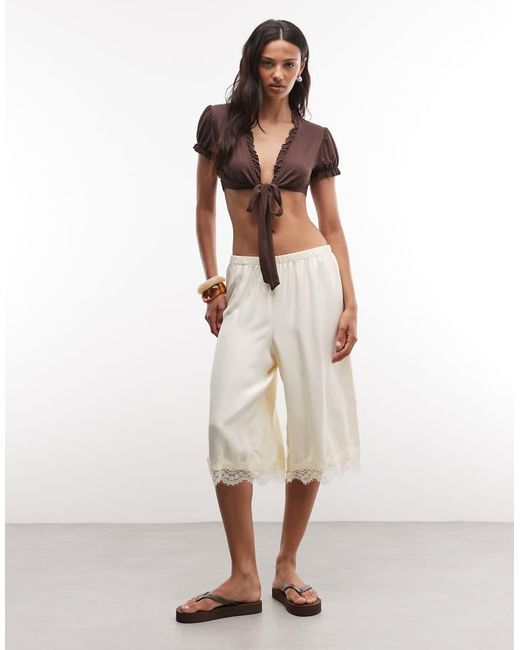 Reclaimed Vintage Brown Tie Front Cropped Top