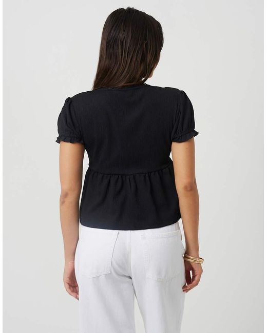 Brave Soul Black Bow Detail V-Neck Short Sleeve Top