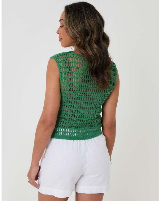 Threadbare Green Crochet Button Up Vest