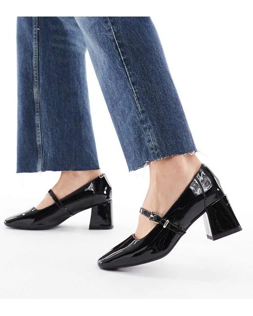 London Rebel Blue Camila Mid Block Heeled Shoes