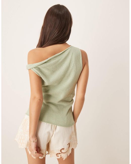 ASOS Green Knitted Draped Asymmetric Slub One Shoulder Top