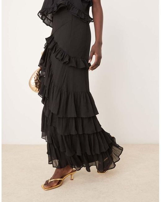 ASOS Black Chiffon Ruffle Maxi Skirt