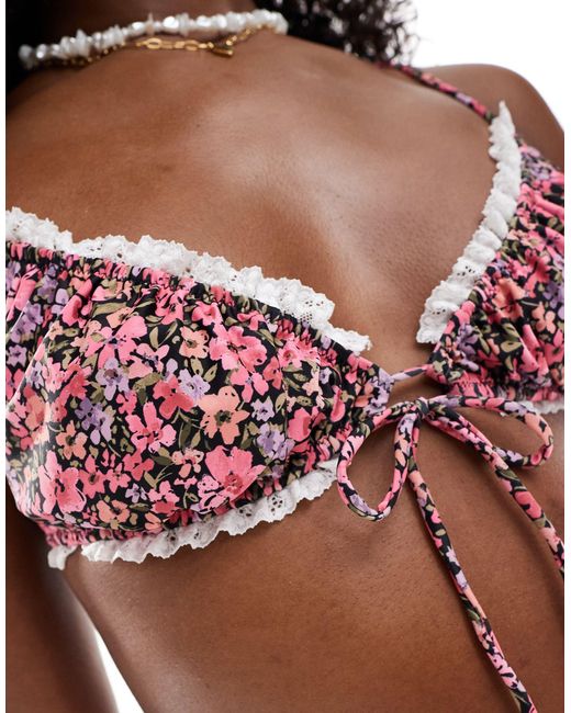 Miss Selfridge Multicolor Floral Ruched Bikini Top