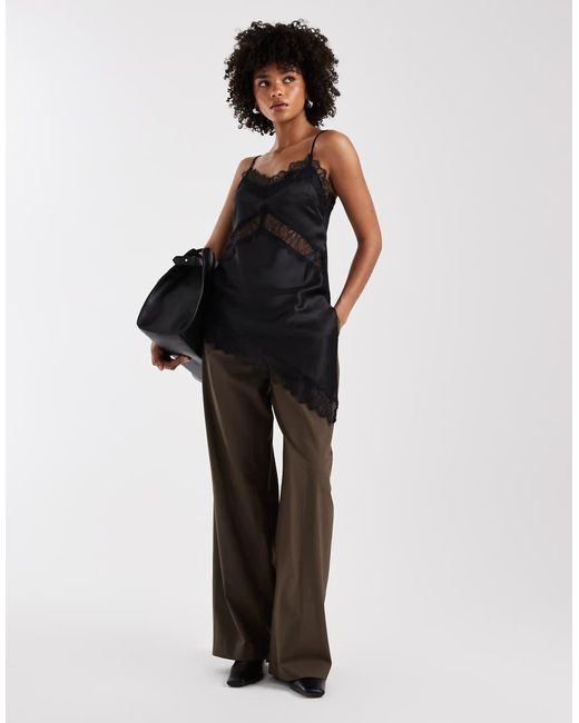 ASOS Black Satin Asymmetric Lace Cami