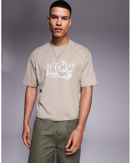 ASOS Gray Boxy Oversized Graphic Tee With Text Graphic for men