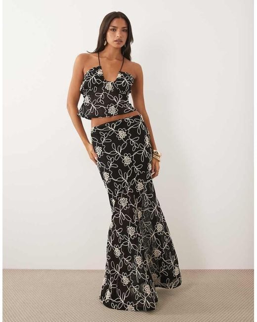 ASOS Black Co-ord Embroidered Crochet Halter Top