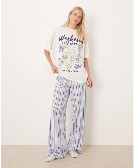 ASOS White Asos Design Tall Oversized Tee & Wide Leg Trouser Pyjama Set