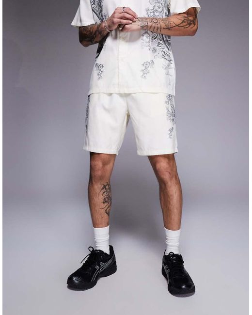 Liquor N Poker Gray Royal Emblem Print Motif Shorts for men